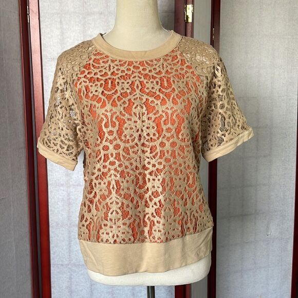 Robert Rodriguez Tan & Orange Layered Top with 100% Silk Trim (Size: Small) - Picture 12 of 14